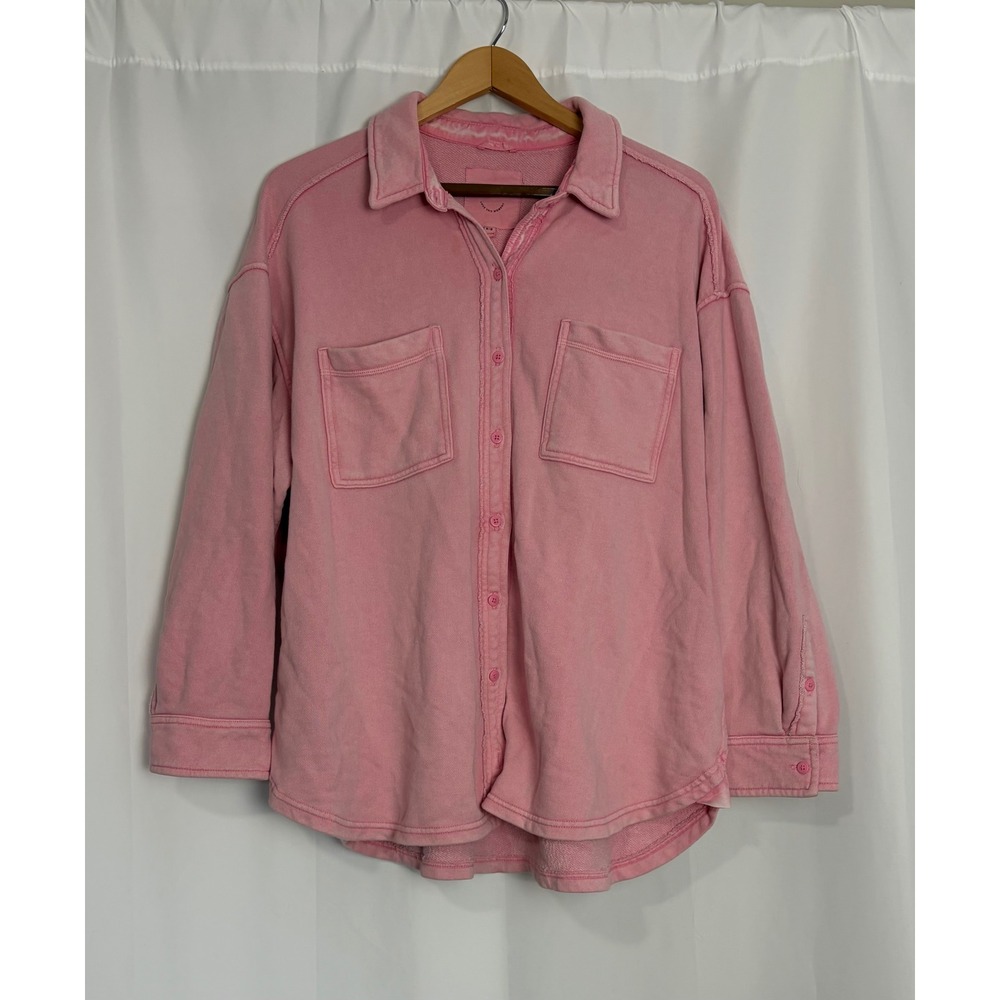 Aerie Pink French Terry Button Down Shacket Oversized Shirt Jacket Womens Medium